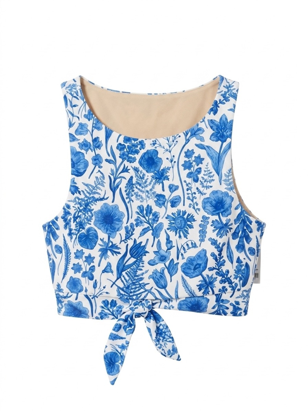 Lime Ricki Blue and White Floral Tie-Front Bikini Top